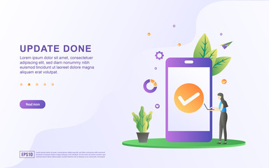 People update the operating system. Update the latest version, update the system successfully. Can use for web landing page, marketing material, mobile app, web banner. Vector illustration