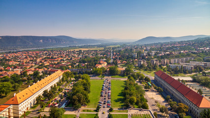 Obraz premium The Esztergom, top view of the Hungarian historic town from the Esztergom basilica, Hungary, Europe..