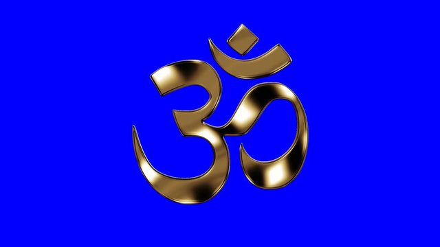 Golden Hindu Om Symbol on a Blue Screen Background