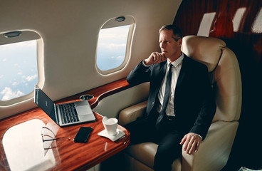 Businessman in private jet