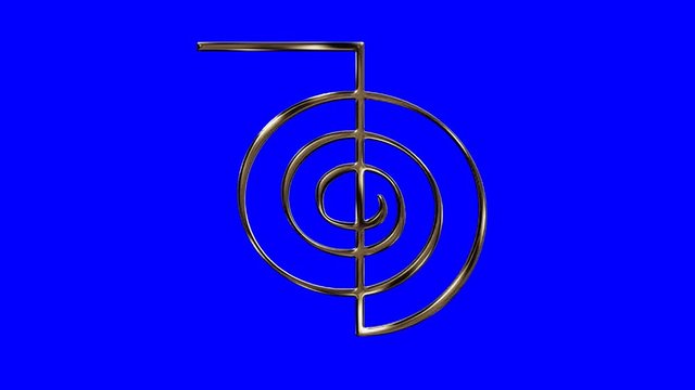 Golden Reiki Symbol on a Blue Screen Background