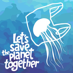 Save the ocean square vector image. The environment protection vector design for a poster, flyer print. Plastic free and zero waste theme