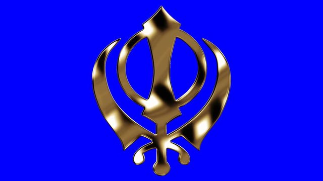 Golden Khanda Sikh Symbol on a Blue Screen Background