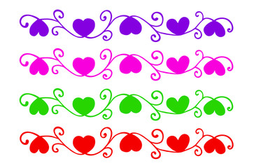 Set of vector doodle borders with hearts