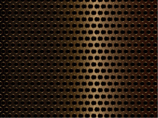 Bronze metal background with round holes.