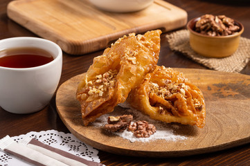 Oriental sweets with honey and nuts. Close up