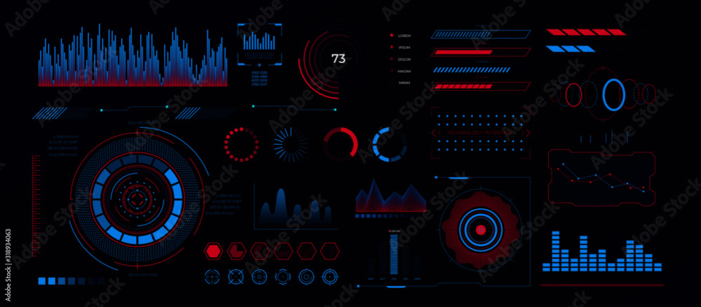 Poster futuristic technology cyberpunk hud interface. vector cyber screen with graphics display, gaming pan