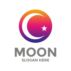 Circle and Moon with Star logo design template. Creative and simple circle vector logo icon