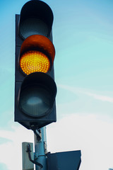 The traffic light on close up shot. 