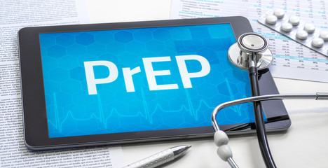 The word  PrEP on the display of a tablet