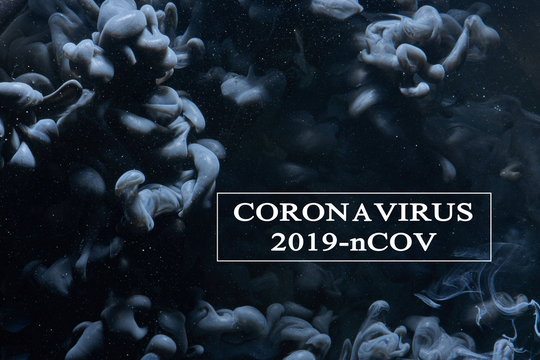 Coronavirus outbreak concept, Chinese flu abstract black background. 2019-nCoV inscription on the scientific dark backdrop