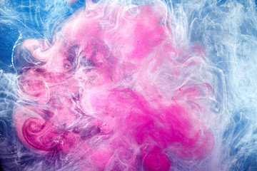 Abstract bright swirling smoke, valentines day background. Vibrant colorful fog, exciting perfume fragrance, hookah backdrop. Contrasting colors of love, passion, relaxing meditation music