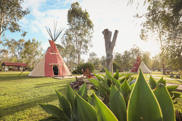 Tipi camp ground in New South Wales, Australia  © Caseyjadew