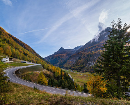 Autumn Alps mountain evening view from Felbertauernstrasse path, Tauer, Austria