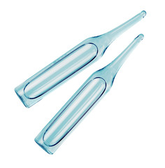 Ampoules for injection with medication. Transparent capsules with liquid on white background. Medicament for health care. Pharmaceutical industry. Pharmacy.