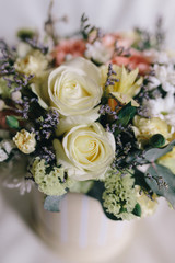 beautiful floral arrangement in a hat box