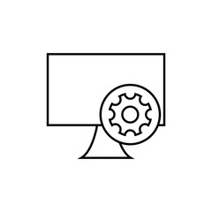 Computer with cogwheel - installation, settings, technical support, payment - line icon