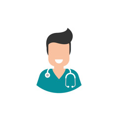 Smiling man doctor with stethoscope. User avatar isolated on white. Medical internet consultation.