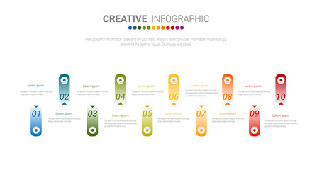 Infographic design template with numbers 10 option for Presentation infographic, Timeline infographics, steps or processes. Vector illustration.