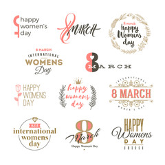 Set of International women's day logo, emblems or signs. Vector illustration.