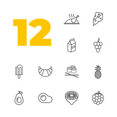 Set of 12 linear icons - food.