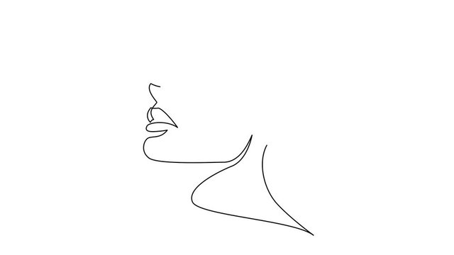 Self drawing simple animation of single continuous one line drawing of female face. Beauty girl or woman portrait. Drawing by hand, black lines on a white background.
