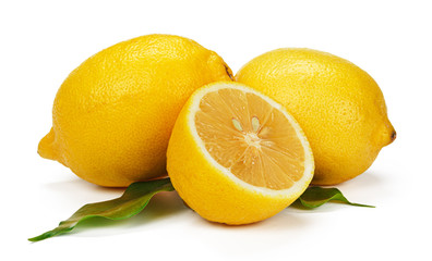 Cut lemon slice isolated on white background