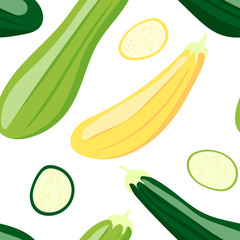 Seamless pattern. Vegetable marrow, squash, zucchini. Vegetables. Natural food and healthy nutrition. Flat vector illustration on a white background.