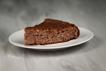  Homemade healthy pie made from nuts and date fruit, without flour. Organic food, empty space for text