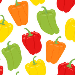 Seamless pattern. Bell pepper. Vegetables. Natural food and healthy nutrition. Flat vector illustration on a white background.