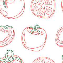 Seamless pattern. Tomato. Vegetables. Natural food and healthy nutrition. Flat vector illustration on a white background.