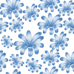 Obraz premium Seamless Floral Pattern. Blue textile,scrapbooking, wallpapers, print, gift wrap, decoupage, covers. Raster copy.
