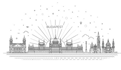 Obraz premium Hungarian travel landmark of historical building thin line icon