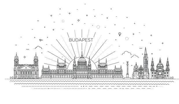 Hungarian travel landmark of historical building thin line icon