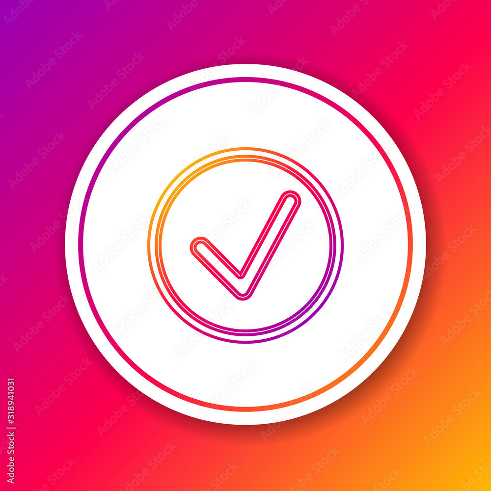 Poster color line check mark in circle icon isolated on color background. choice button sign. checkmark sym