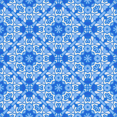 Creative color abstract geometric pattern in blue, vector seamless pattern for printing onto fabric, interior, design, textile, pillow, carpet.