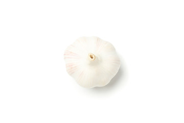 Fresh garlic bulb isolated on white background, top view