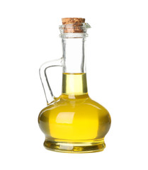 Jug with olive oil isolated on white background