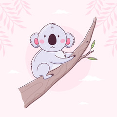 Cute koala character vector illustration. 