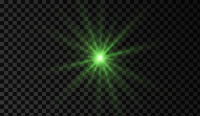 Lens flare. Light glow effect. Green sparkle and glare object. Isolated vector illustration on transparent background.