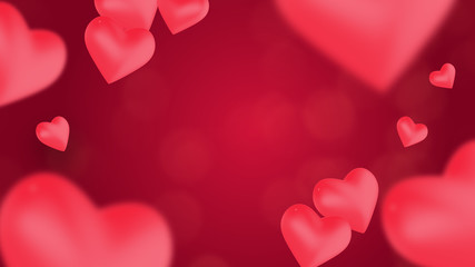 Happy Valentine's Day with heart and bokeh on red background. For Love Happy Valentines Day or Wedding resolution concept.