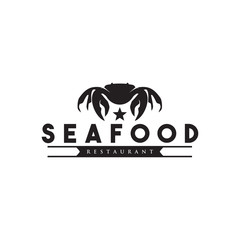 Seafood restaurant logo design vector template with crab icon