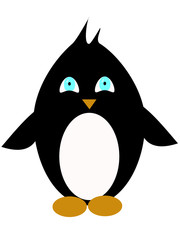 Black cute penguin with blue eyes on a white background. Children's illustration. Vector. Illustrations.