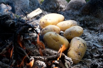 Vegetarisches BBQ mit Kartoffeln in der Glut