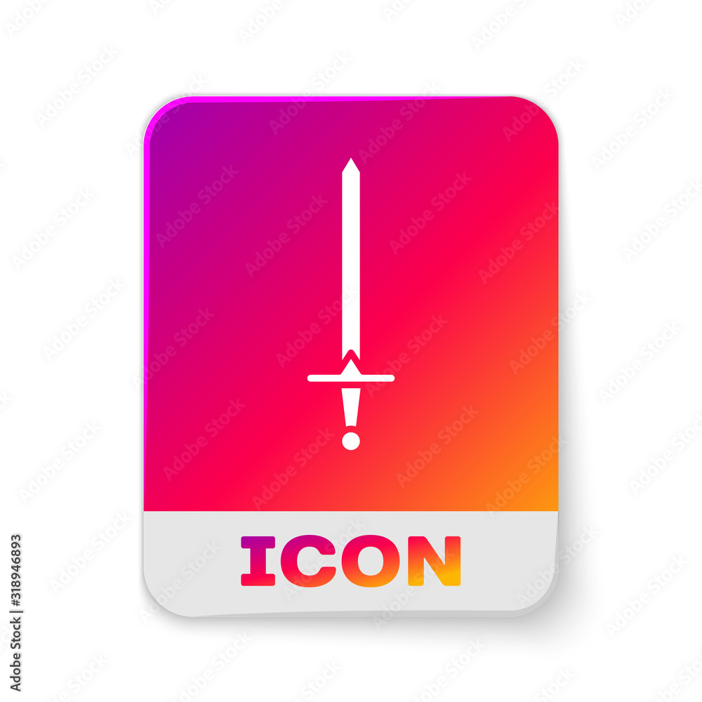 Poster white medieval sword icon isolated on white background. medieval weapon. rectangle color button. vec