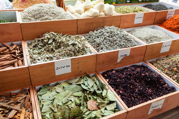 Spice shop in the old city at the bazaar in Jerusalem, Israel