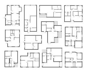 Apartment architectural plans flat vector illustrations set