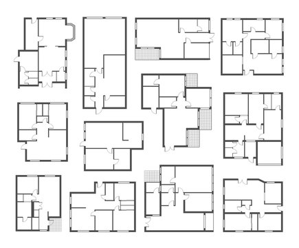 Apartment architectural plans flat vector illustrations set