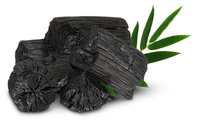 Traditional charcoal or hardwood charcoal isolated on white background. Natural wood charcoal.