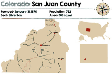Large and detailed map of San Juan county in Colorado, USA.